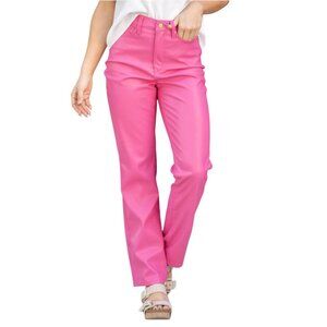 Judy Blue Hot Pink Faux Leather Tummy Control Straight Pants JB88748 Size 0/24